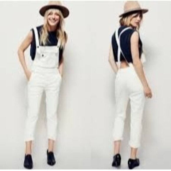 Free People Pants - free people white denim skinny overalls size 26